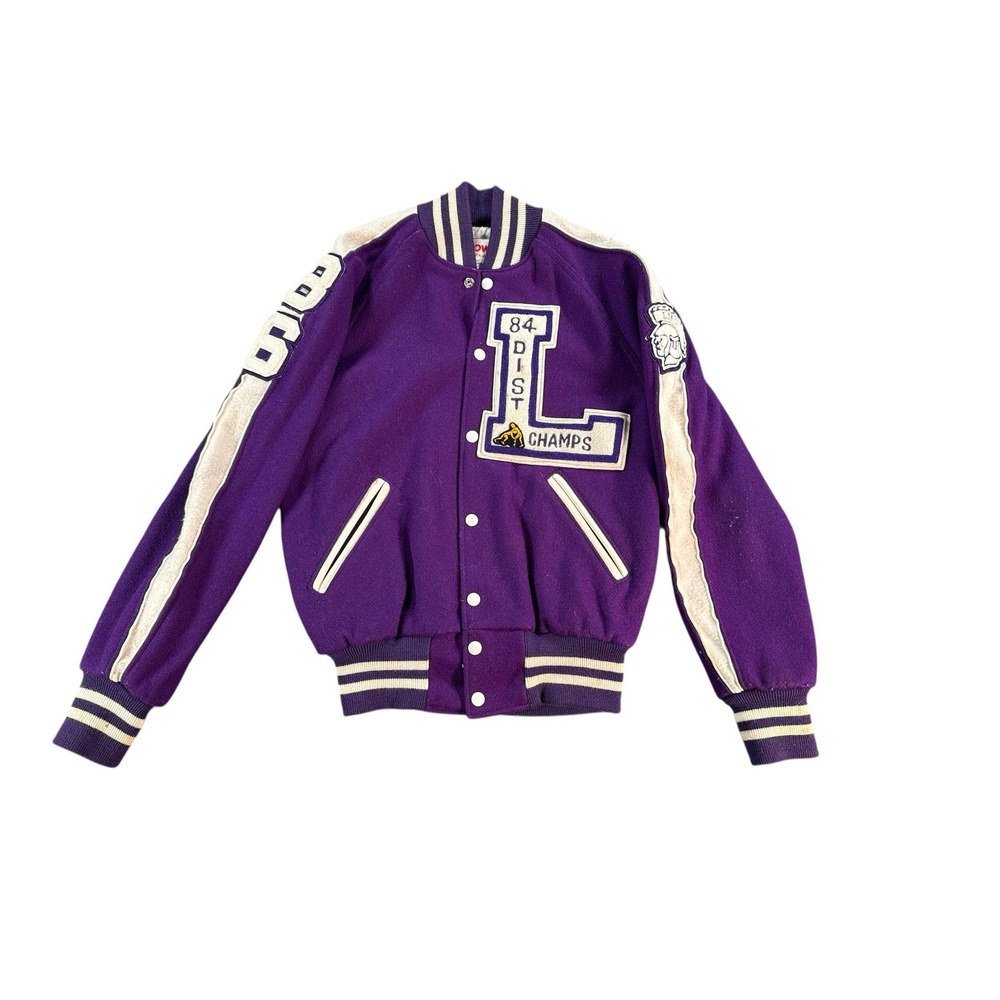 Vintage Holloway Varsity Jacket Mens‎ 38 Purple LHS Wrestling Letterman 80s Logo